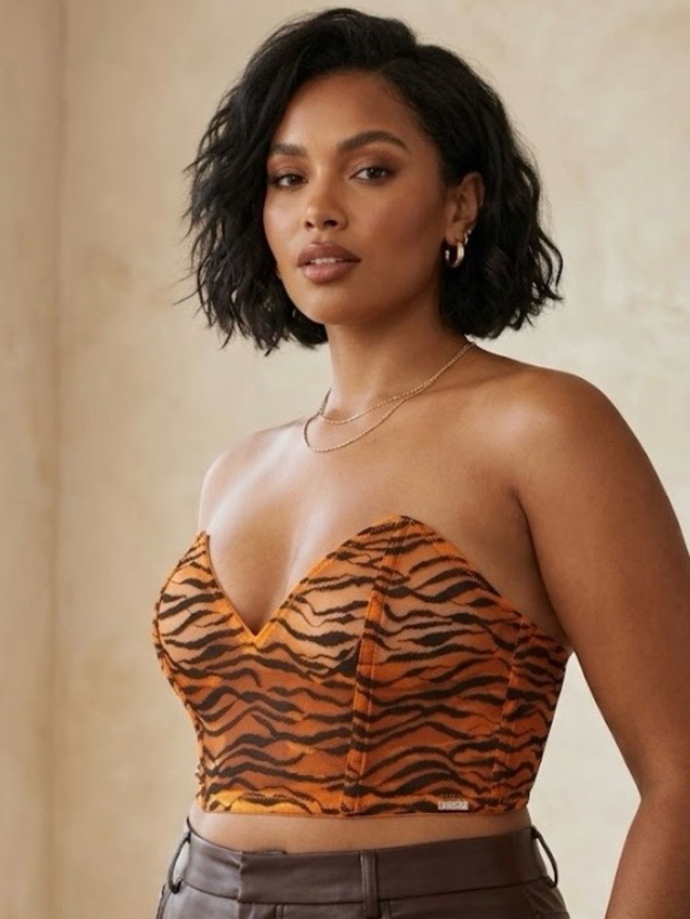 NEW, Savage X Fenty All Over Me Lace Bandeau Bralette Plus Orange Tiger Print